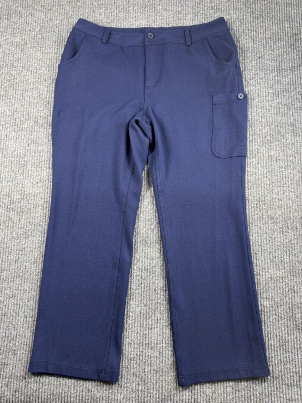 Duluth WearWithAll Ponte Pants Womens 14x29 Navy Blue Knit Stretch Cargo 94753
